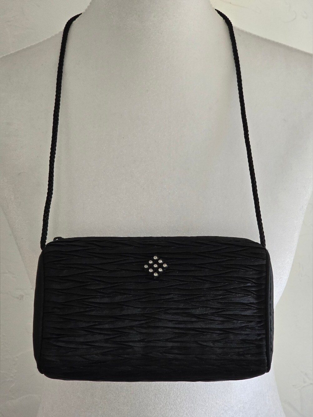 Black Evening Crossbody Mini Bag with Crystal Accent